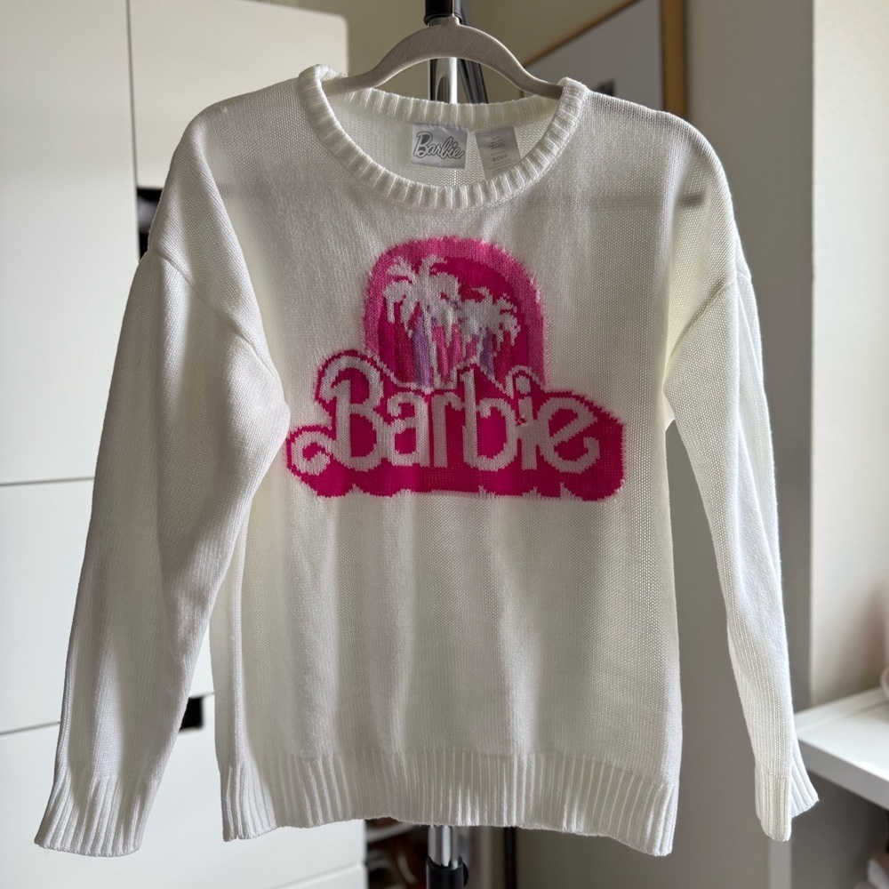 Barbie The Movie White and Pink Women's Sweater Size Small
